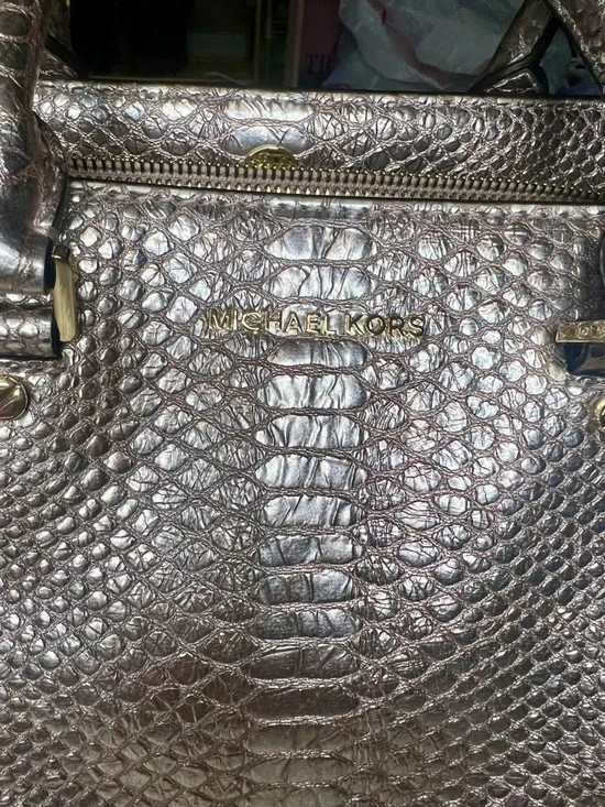 Michael Kors Metallic Golden BronzeSnake-Embossed Top-Handle Satchel - Picture 8 of 16